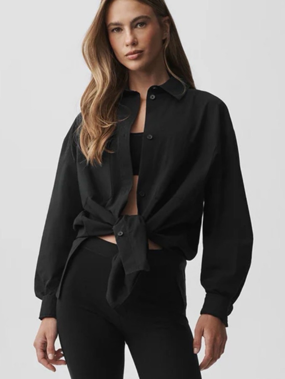 Alo Yoga Cotton Real Deal Button Up Long Sleeve Black M
